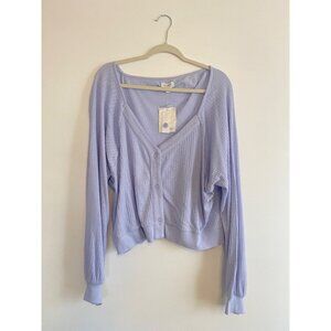 True Craft Women’s Waffle Knit Button Front Lavender Cardigan Top Size XL